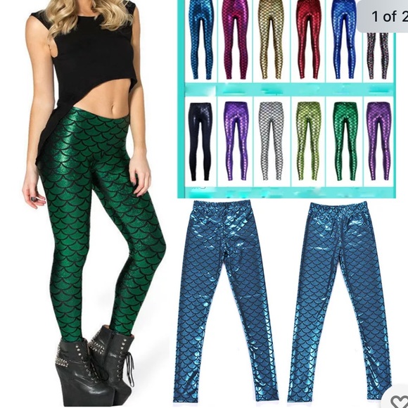 Womens Fish metallic Mermaid 3D bling leggings - Picture 3 of 11